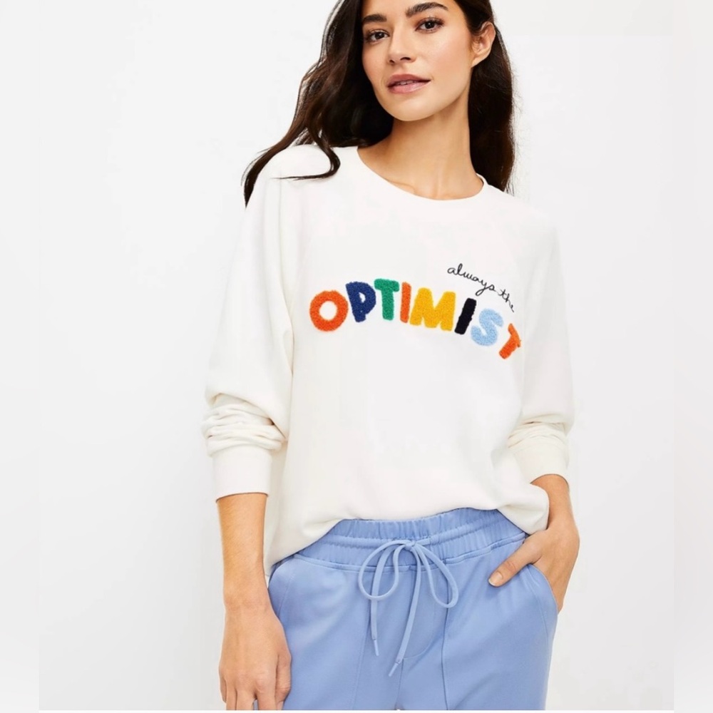 Lou & Gray Ivory Colorful 'Always the Optimist' Sweatshirt Medium